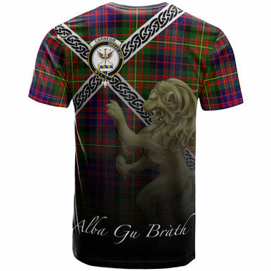 Scottish Carnegie Clan Crest Tartan T-Shirt - Celtic With Scotland Lion Back Side Tartan Plaid