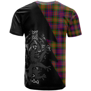 Scottish Carnegie Clan Crest Tartan T-Shirt - Lion Rampant Celtic Cross Flash Style Back Side Tartan Plaid