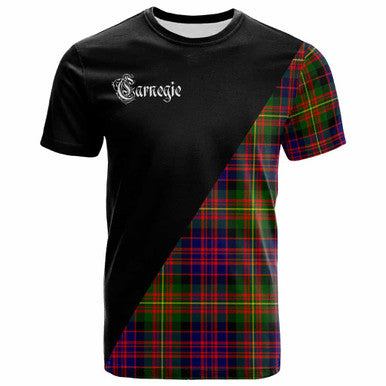 Scottish Carnegie Clan Crest Tartan T-Shirt - Military Logo Front Side Tartan Plaid
