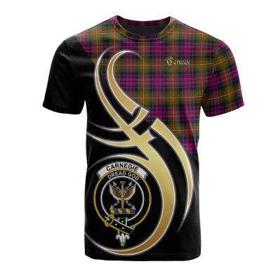 Scottish Carnegie Modern Clan Crest Tartan T-Shirt Believe in Me Front Side Tartan Plaid