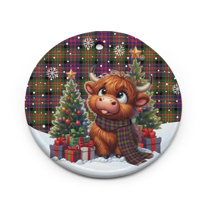 Scottish Carnegie Modern Clan Tartan Ceramic Ornament Cute Highland Cow Christmas Circle Style Tartan Plaid