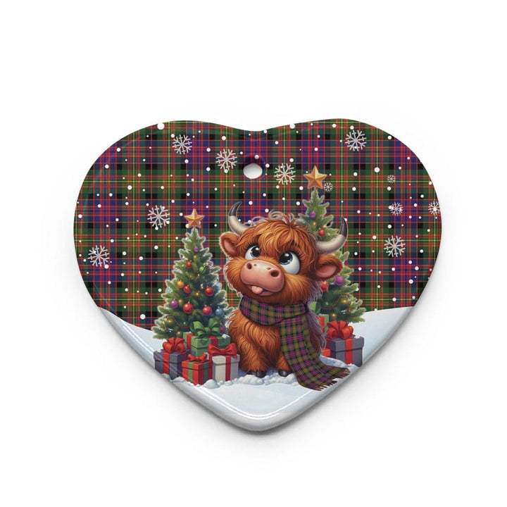 Scottish Carnegie Modern Clan Tartan Ceramic Ornament Cute Highland Cow Christmas Heart Style Tartan Plaid