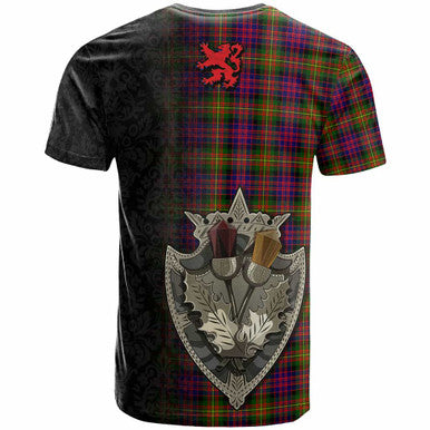 Scottish Carnegie Modern Clan Tartan T-Shirt - Half Thistle Flowers Celtic Design Back Side Tartan Plaid