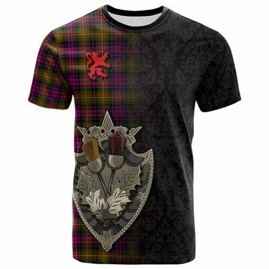 Scottish Carnegie Modern Clan Tartan T-Shirt - Half Thistle Flowers Celtic Design Front Side Tartan Plaid