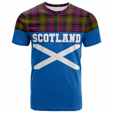 Scottish Carnegie Modern Clan Tartan T-Shirt - Lion Rampant of Scotland With Flag Front Side Tartan Plaid