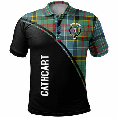 Scottish Cathcart Clan Crest Tartan Curve Polo Shirt Front Side Tartan Plaid
