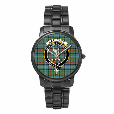 Scottish Cathcart Clan Crest Tartan Folding Clasp Steel Quartz Watches Tartan Plaid Black 1