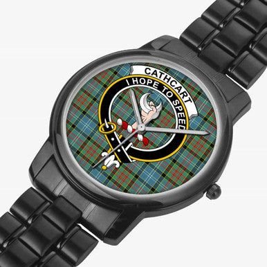 Scottish Cathcart Clan Crest Tartan Folding Clasp Steel Quartz Watches Tartan Plaid Black 2