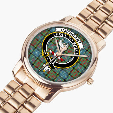 Scottish Cathcart Clan Crest Tartan Folding Clasp Steel Quartz Watches Tartan Plaid Rose Gold 2
