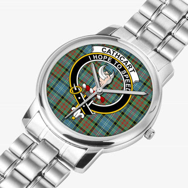 Scottish Cathcart Clan Crest Tartan Folding Clasp Steel Quartz Watches Tartan Plaid Silver 2