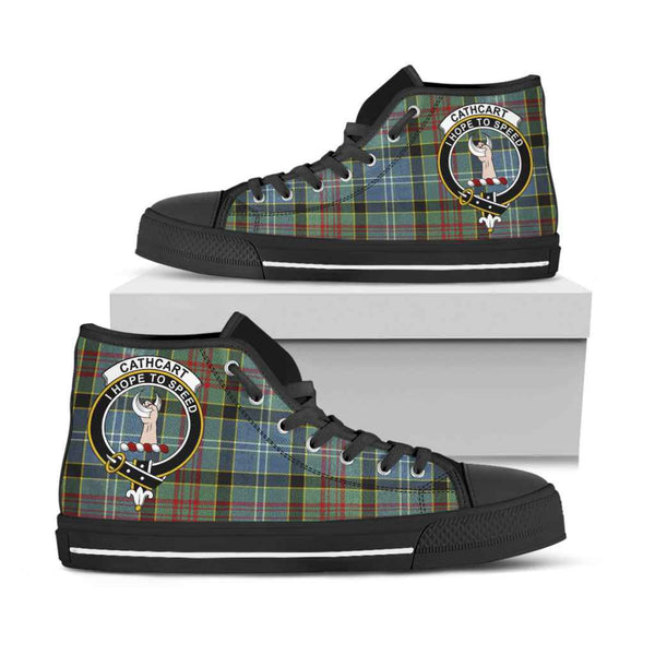 Scottish Cathcart Clan Crest Tartan High Top Shoes Black Sole Tartan Plaid