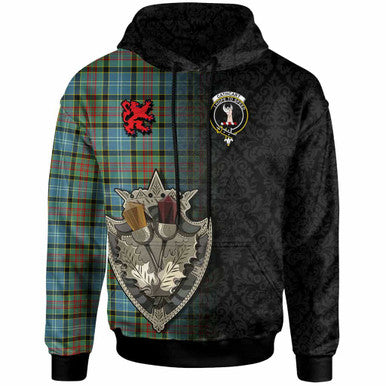 Scottish Cathcart Clan Crest Tartan Hoodie - Half Thistle Flowers Celtic Design Front Side Tartan Plaid