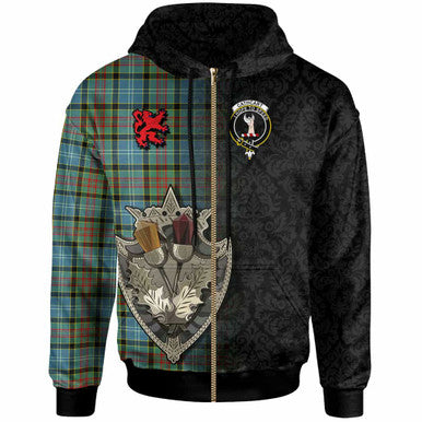 Scottish Cathcart Clan Crest Tartan Hoodie - Half Thistle Flowers Celtic Design Zip-up Tartan Plaid