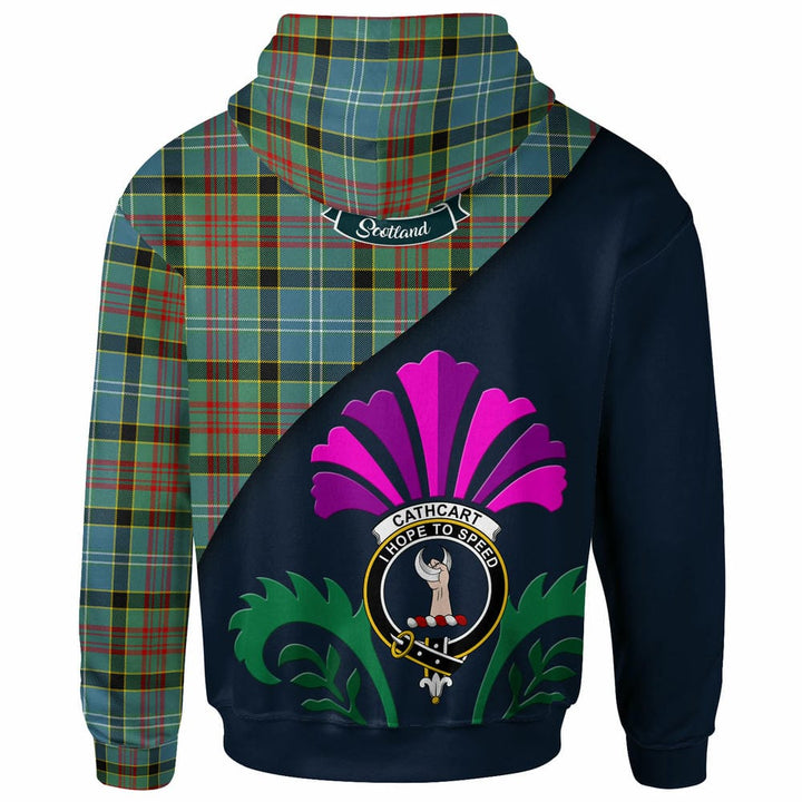 Scottish Cathcart Clan Crest Tartan Hoodie - Scotland Thistle Style Back Side Tartan Plaid