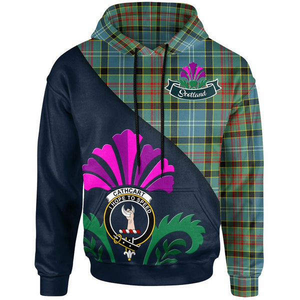 Scottish Cathcart Clan Crest Tartan Hoodie - Scotland Thistle Style Front Side Tartan Plaid