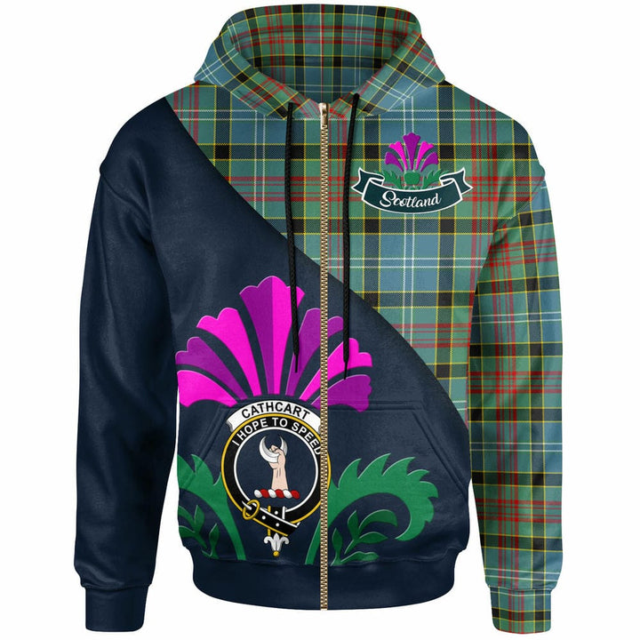 Scottish Cathcart Clan Crest Tartan Hoodie - Scotland Thistle Style Zip-up Tartan Plaid