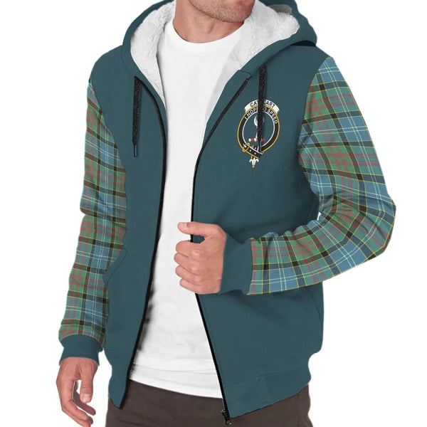 Scottish Cathcart Clan Crest Tartan Plaid Sleeve Sherpa Hoodie
