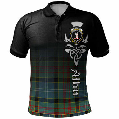 Scottish Cathcart Clan Crest Tartan Polo Shirt - Alba Gu Brath Family Crest Celtic Inspired Front Side Tartan Plaid