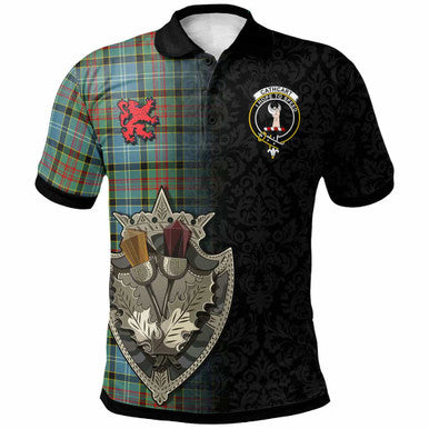 Scottish Cathcart Clan Crest Tartan Polo Shirt - Half Thistle Flowers Celtic Design Front Side Tartan Plaid