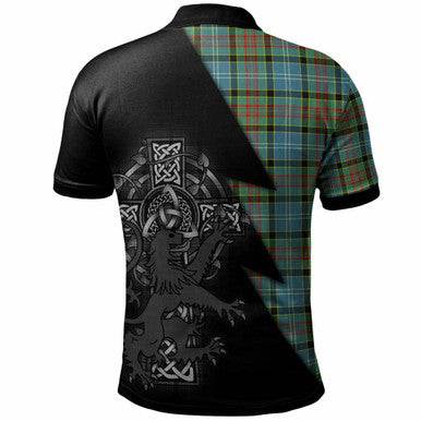 Scottish Cathcart Clan Crest Tartan Polo Shirt - Lion Rampant Celtic Cross Flash Style Back Side Tartan Plaid