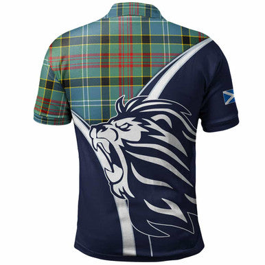 Scottish Cathcart Clan Crest Tartan Polo Shirt - Scottish Flag With Lion Back Side Tartan Plaid