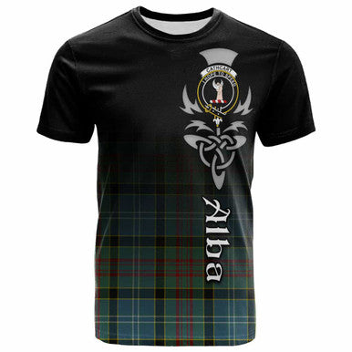 Scottish Cathcart Clan Crest Tartan T-Shirt - Alba Gu Brath Family Crest Celtic Inspired Front Side Tartan Plaid