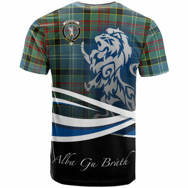 Scottish Cathcart Clan Crest Tartan T-Shirt - Scotland Lion Back Side Tartan Plaid