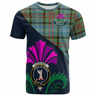 Scottish Cathcart Clan Crest Tartan T-Shirt - Scotland Thistle Style Front Side Tartan Plaid