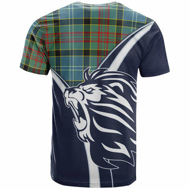 Scottish Cathcart Clan Crest Tartan T-Shirt - Scottish Flag With Lion Back Side Tartan Plaid