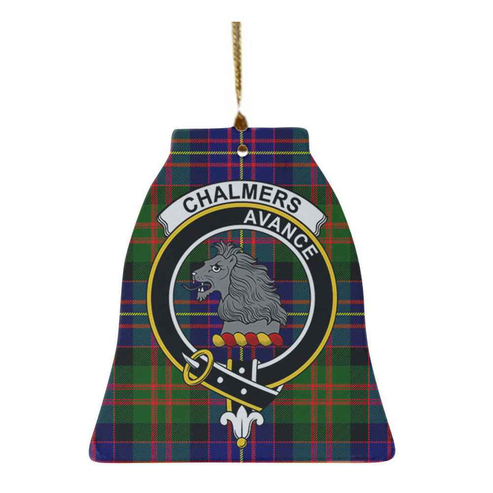 Scottish Chalmers Clan Crest Tartan Ceramic Ornament Bell Shape Tartan Plaid