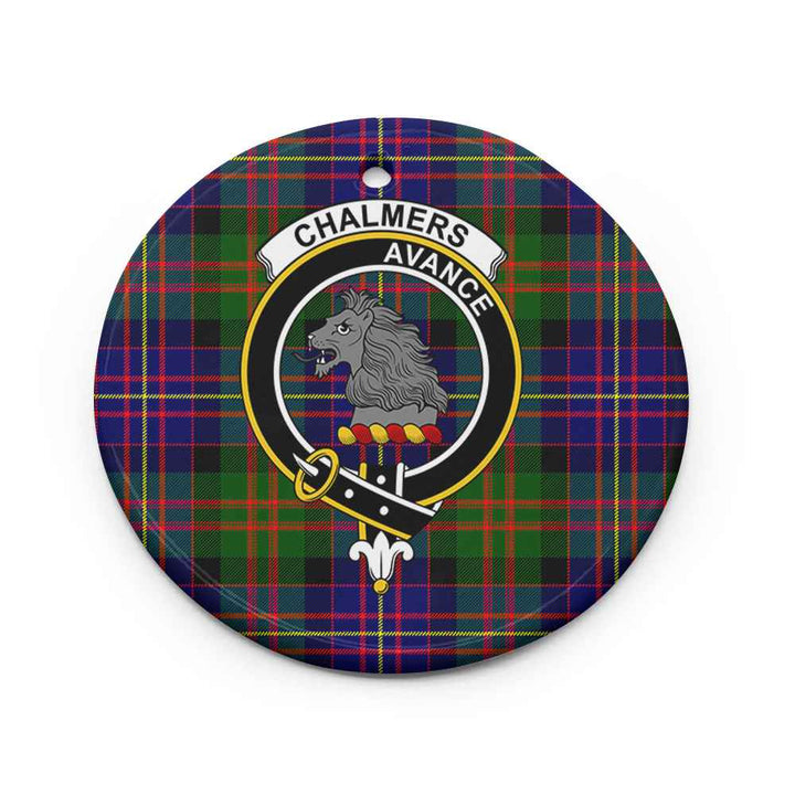 Scottish Chalmers Clan Crest Tartan Ceramic Ornament Circle Shape Tartan Plaid