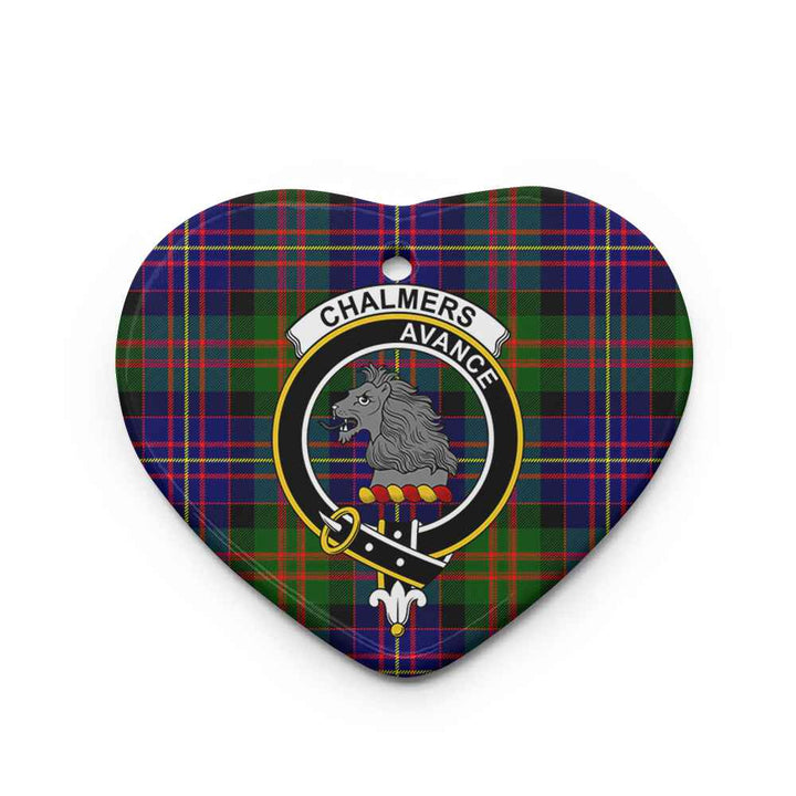 Scottish Chalmers Clan Crest Tartan Ceramic Ornament Heart Shape Tartan Plaid