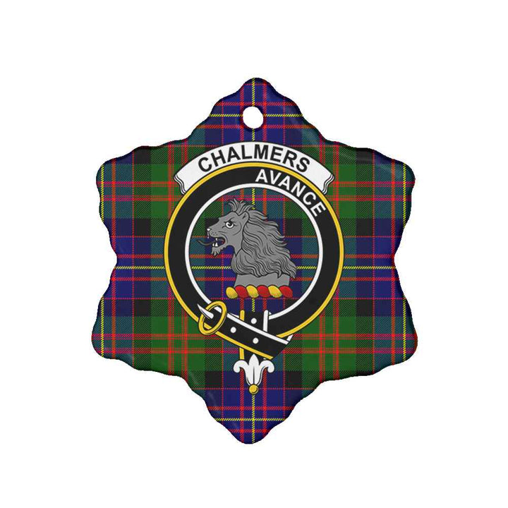 Scottish Chalmers Clan Crest Tartan Ceramic Ornament Snow Flake Shape Tartan Plaid