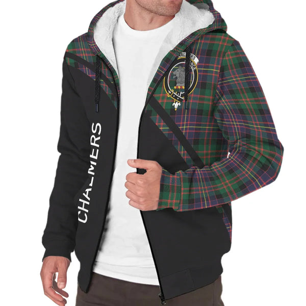 Scottish Chalmers Clan Crest Tartan Curve Sherpa Hoodie