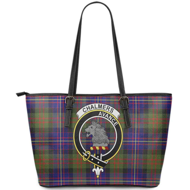 Scottish Chalmers Clan Crest Tartan Leather Tote Tartan Plaid