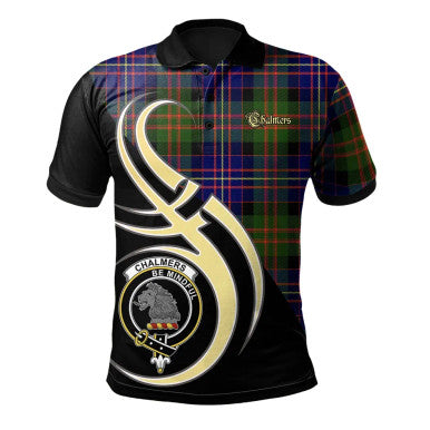 Scottish Chalmers Modern Clan Crest Tartan Polo Shirt Believe in Me Front Side Tartan Plaid