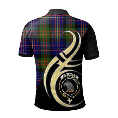 Scottish Chalmers Modern Clan Crest Tartan Polo Shirt Believe in Me Back Side Tartan Plaid