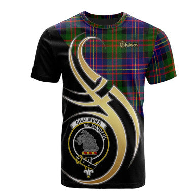 Scottish Chalmers Modern Clan Crest Tartan T-Shirt Believe in Me Front Side Tartan Plaid