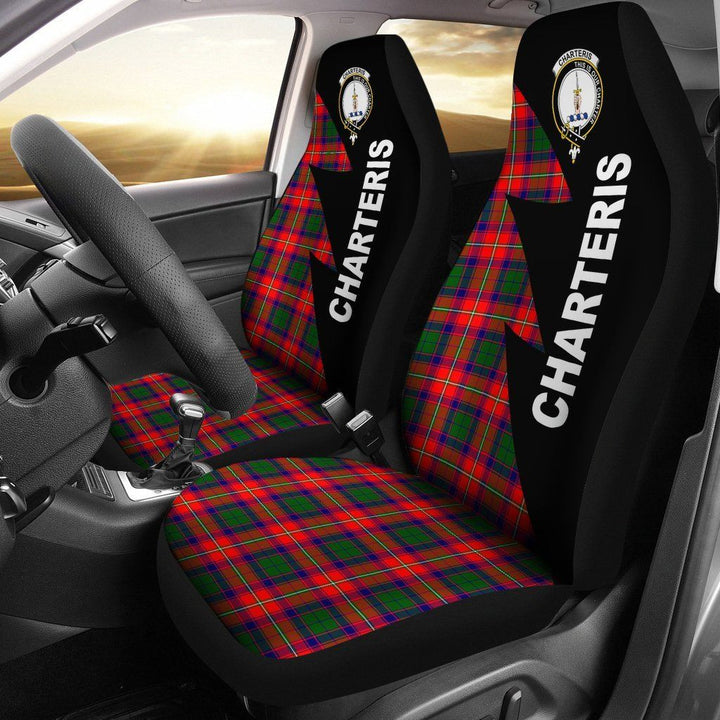 Scottish Charteris Clan Crest Tartan Car Seat Covers - Flash Style 1
