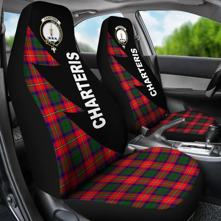 Scottish Charteris Clan Crest Tartan Car Seat Covers - Flash Style 3