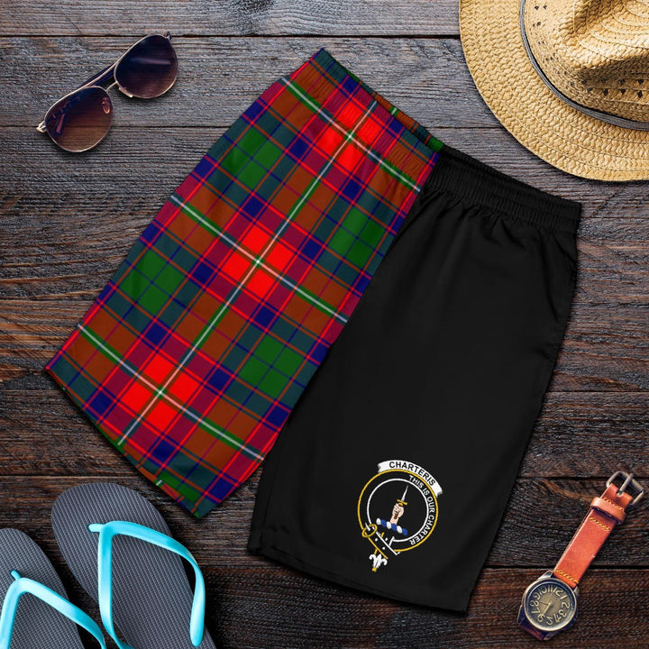 Scottish Charteris Clan Crest Tartan Half of Me Men's Shorts