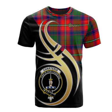 Scottish Charteris Clan Crest Tartan T-Shirt Believe in Me Front Side Tartan Plaid