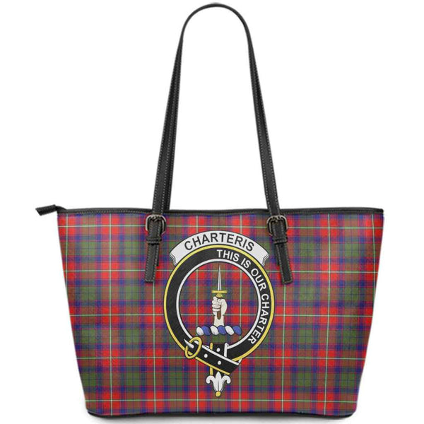Scottish Charteris (Earl of Wemyss) Clan Crest Tartan Leather Tote Tartan Plaid