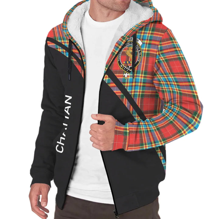 Scottish Chattan Clan Crest Tartan Curve Sherpa Hoodie