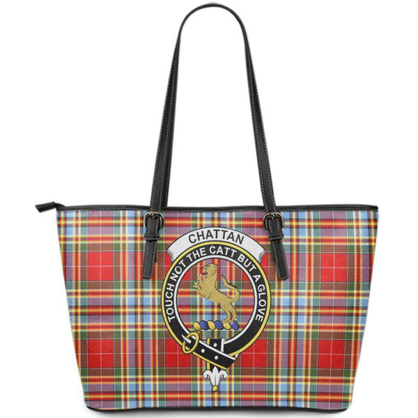 Scottish Chattan Clan Crest Tartan Leather Tote Tartan Plaid