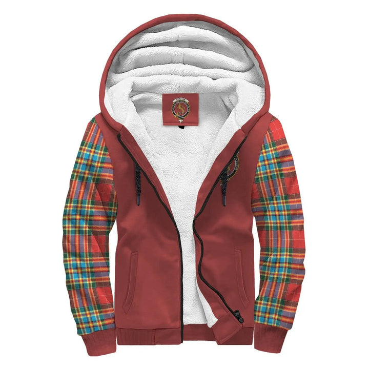 Scottish Chattan Clan Crest Tartan Plaid Sleeve Sherpa Hoodie