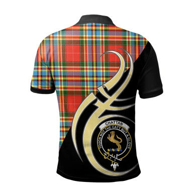 Scottish Chattan Clan Crest Tartan Polo Shirt Believe in Me Back Side Tartan Plaid