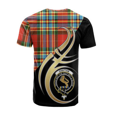Scottish Chattan Clan Crest Tartan T-Shirt Believe in Me Back Side Tartan Plaid