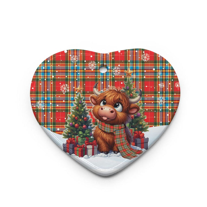 Scottish Chattan Clan Tartan Ceramic Ornament Cute Highland Cow Christmas Heart Style Tartan Plaid