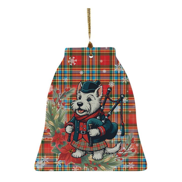 Scottish Chattan Clan Tartan Ceramic Ornament Cute Scottish Terrier Dog Bell Style Tartan Plaid